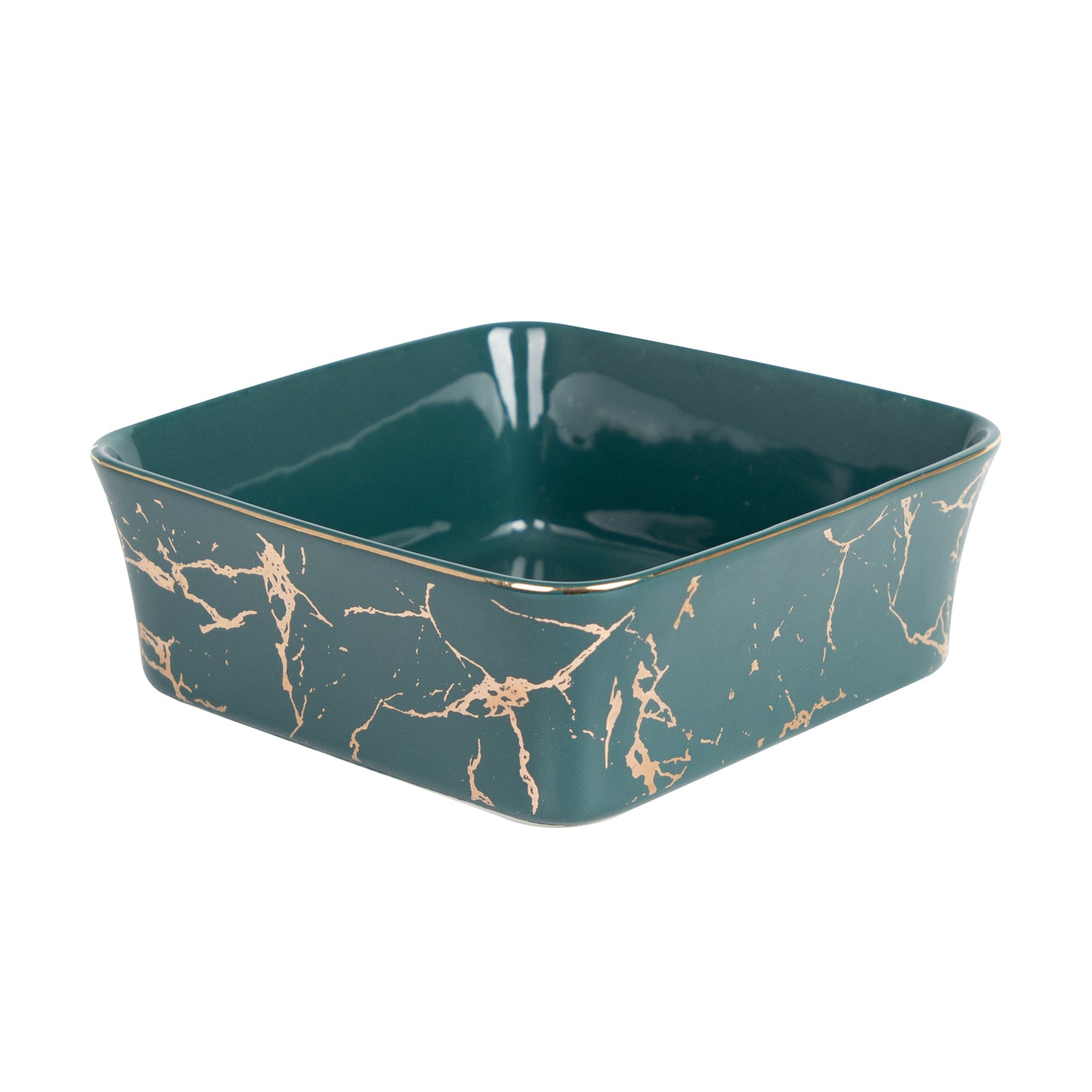 Green enamel bowl with wooden frame