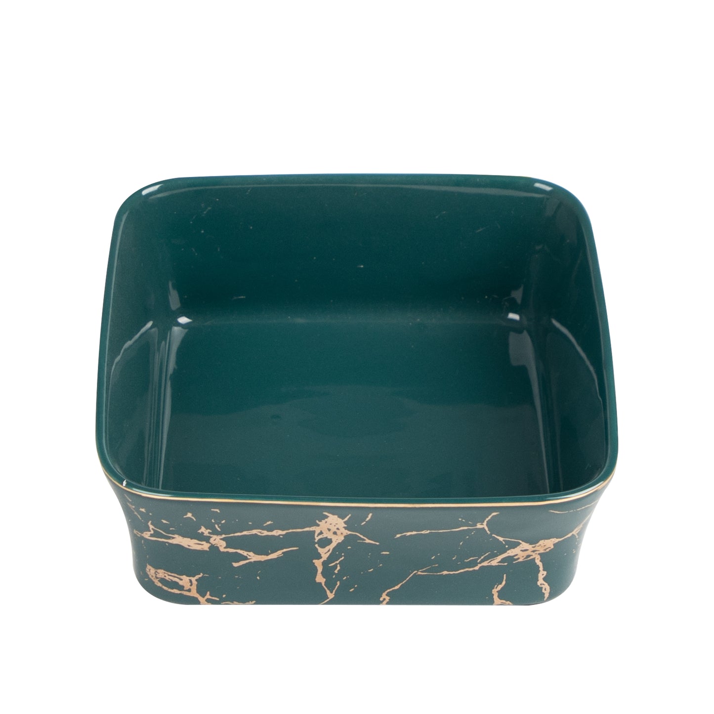 Green enamel bowl with wooden frame