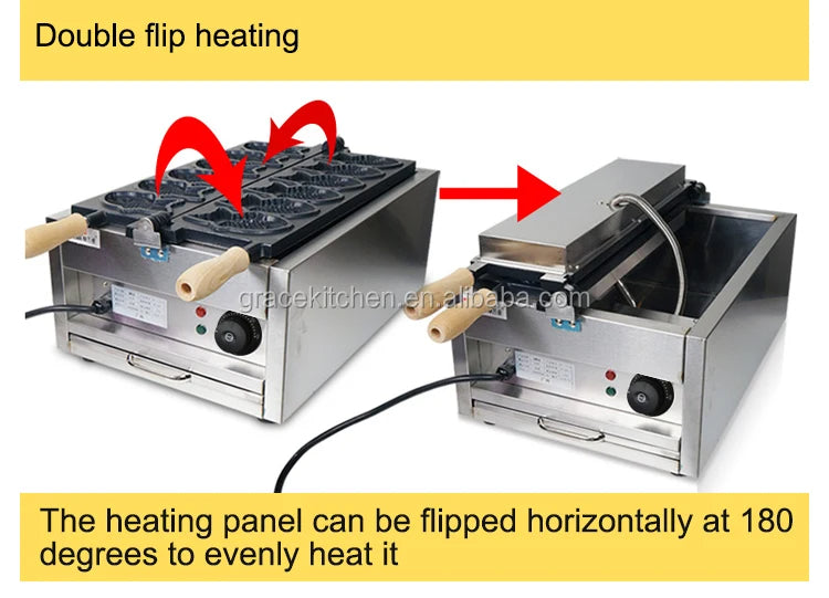 New Design Commercial Snack Bar Equipment Waffle Maker Stainless Steel Gas Taiyaki Machine