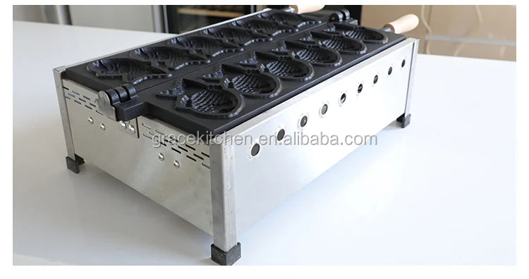 New Design Commercial Snack Bar Equipment Waffle Maker Stainless Steel Gas Taiyaki Machine