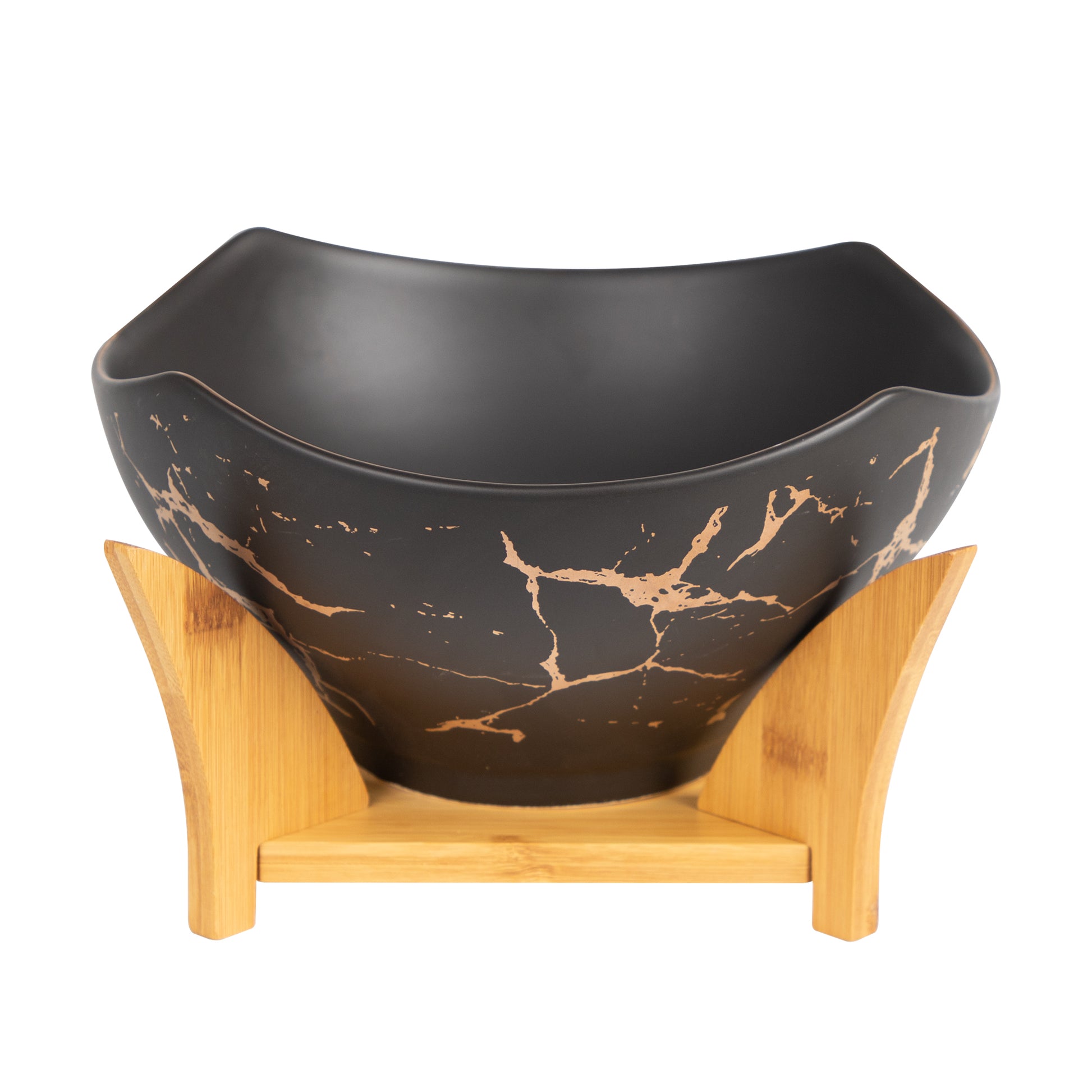 Porcelain Bowl Salad Bowl With Wooden Holder