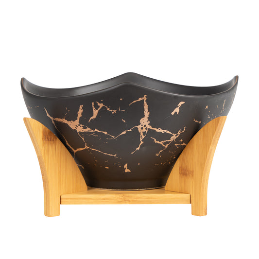 Porcelain Bowl Salad Bowl With Wooden Holder
