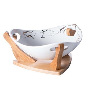 Porcelain Bowl Salad Bowl With Wooden Holder